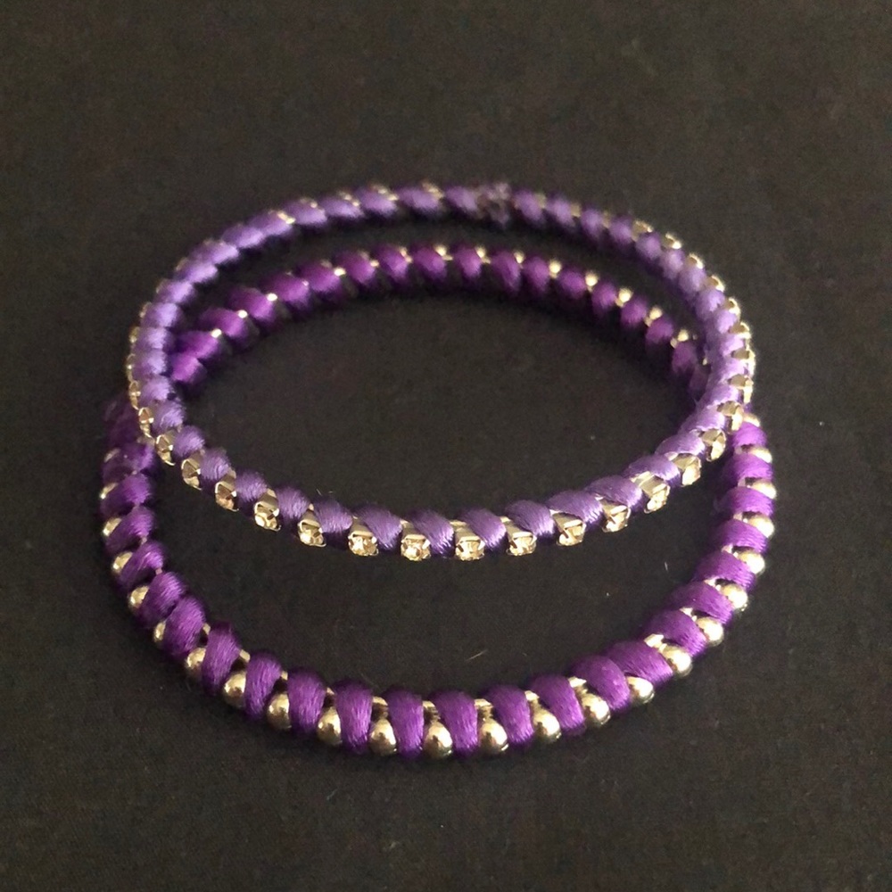 Set of 2 purple cord and silver-tone bracelets